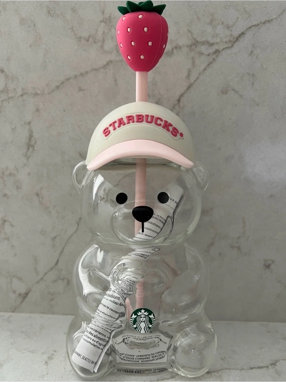 Starbucks Strawberry Bear Sipper Bottle - Clear with Pink Accents